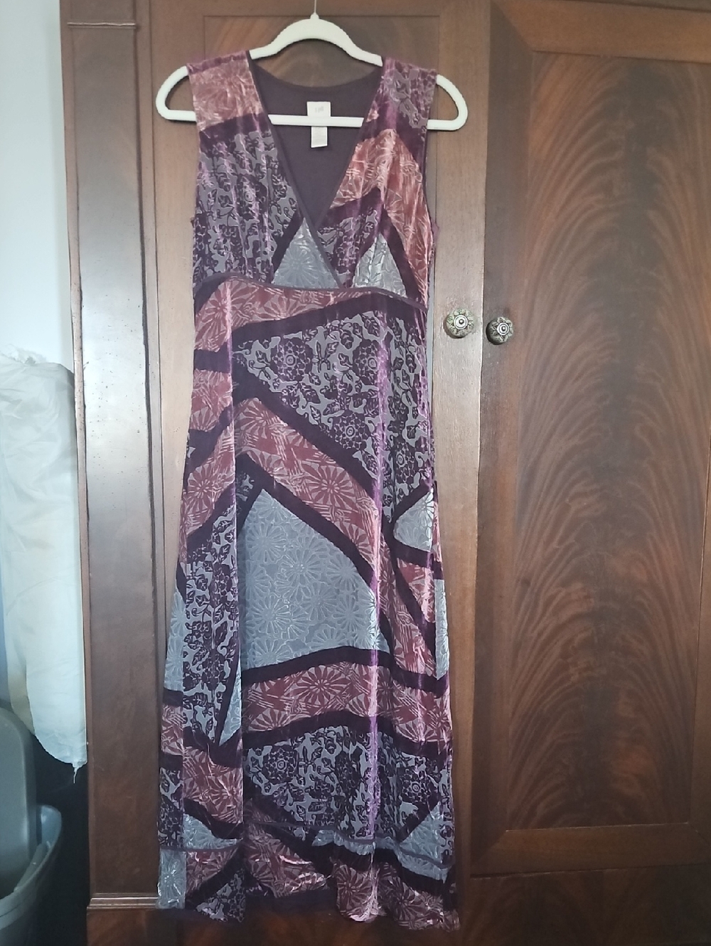 J. Jill Patchwork V-Neck Maxi Dress in Purple and Gray